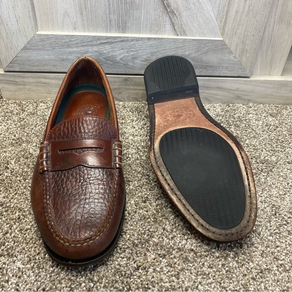 - H.S. Trask Brown Leather Color Block Moc Toe Slip-On Penny Loafer Shoes 9 - Picture 6 of 12